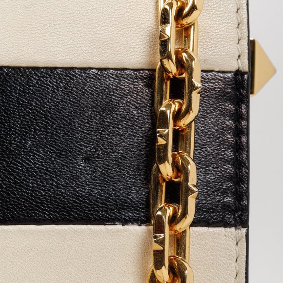 Valentino Garavani Striped Black and Ivory B-Rockstud Flap Bag - Picture 8 of 14